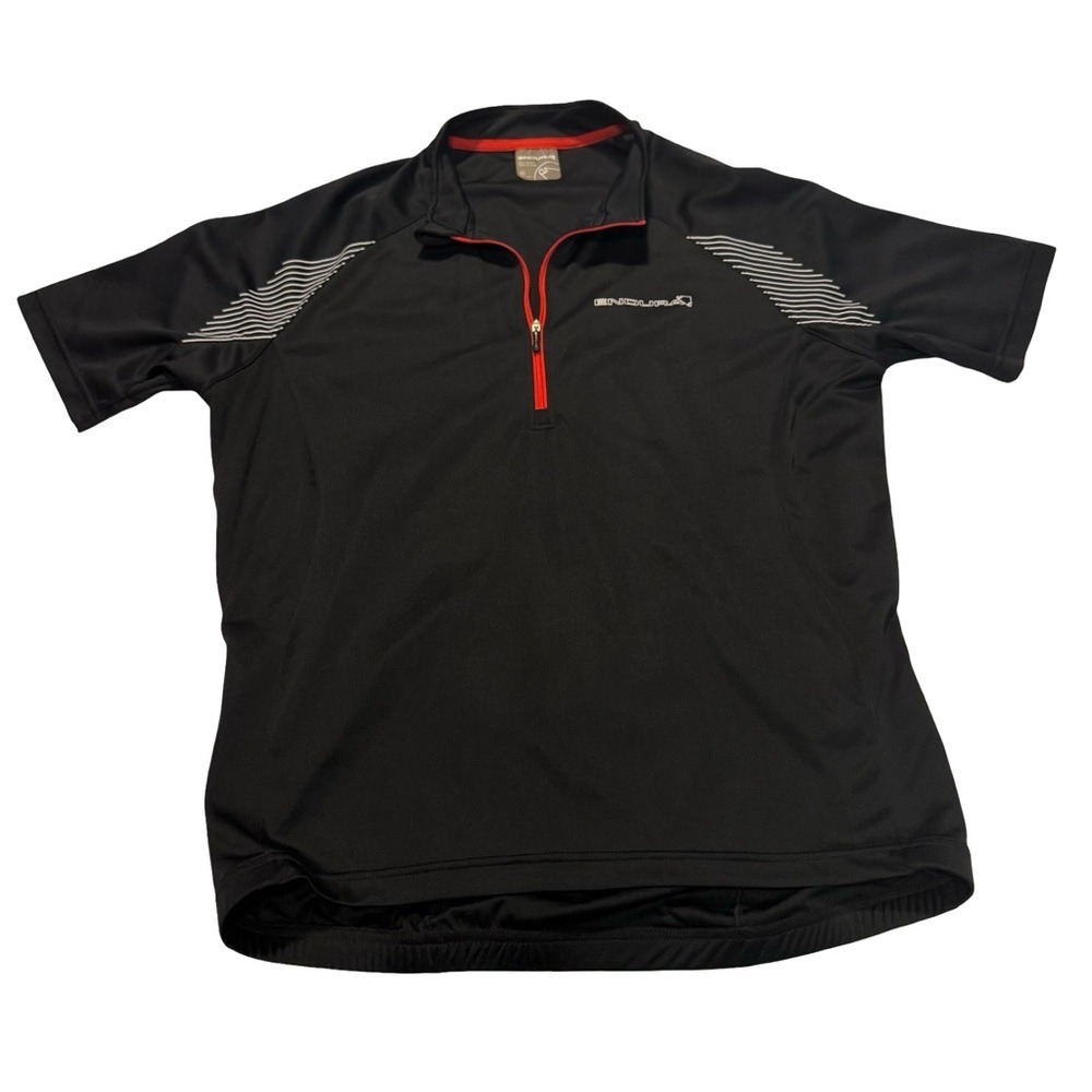Endura Xtract II Cycling Jersey Short Sleeve Black Red Zip Pocket Men's XL